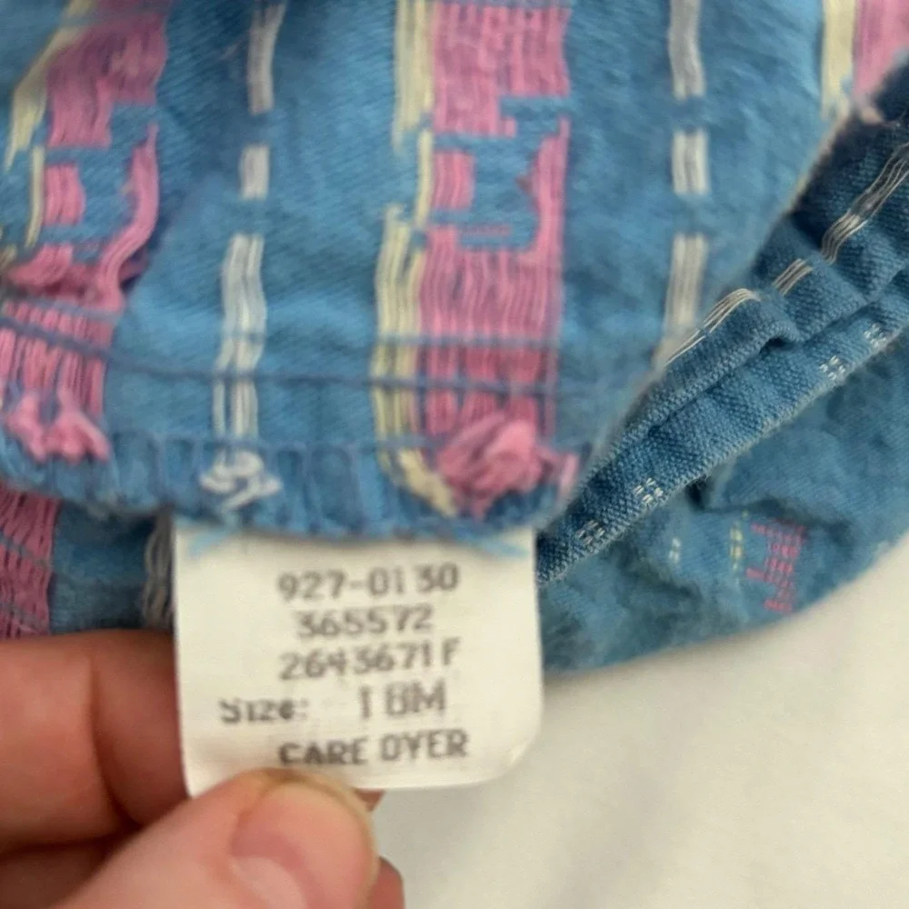 OshKosh B'gosh Pinafore Dress Vintage Cottagecore Blue Pink Bow 18M